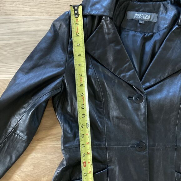 Kenneth Cole Soft Leather Knee Length M Coat Trench Goth Whimsigoth Vamp Career - Picture 13 of 16